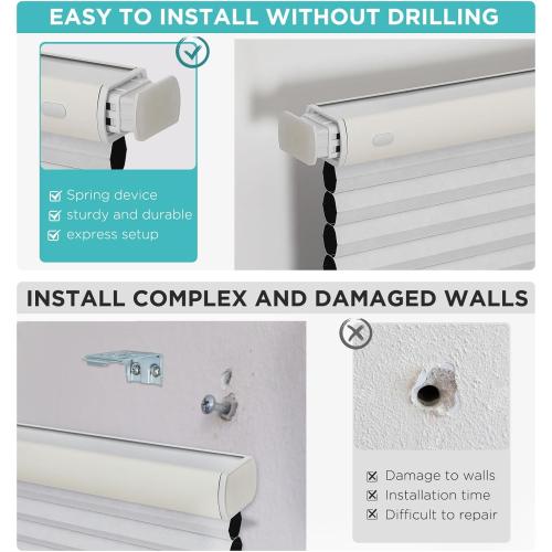 Joydeco No Tools No Drill Window Blinds for Indoor Windows, Blackout Shades Cellular Shades Cordless, No Drill Blinds for Windows, Window Shades for Home, Bedrooms, Doors (White, 36 W x 64 H)