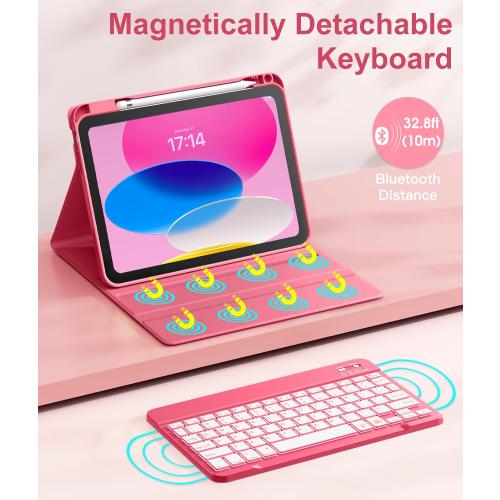 PINK Hamile iPad Case with Keyboard -  Backlit Wireless Detachable Folio Keyboard Cover with Pencil Holder for iPad (Pink)