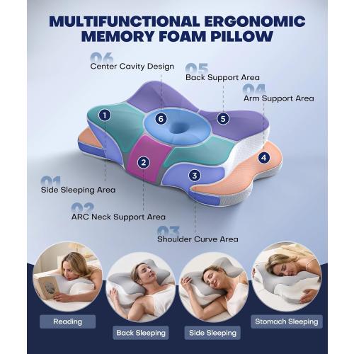 Ultra Pain Relief Cervical Neck Pillow for Sleeping, 5X Support Ergonomic Contour Pillow for Deep Sleep, Cooling Memory Foam Pillows for Adults, Orthopedic Bed Pillow for Side Back, Stomach Sleepers