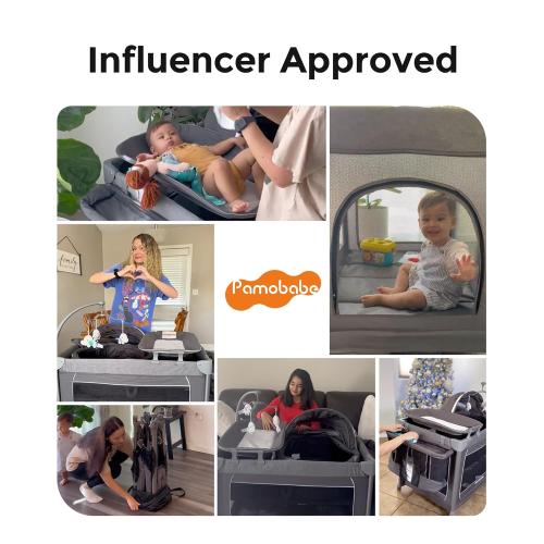 Pamo Babe 1 Step Setup 5-in-1 Playard for Babies - Portable Crib with Independent Bassinet & Changing Table