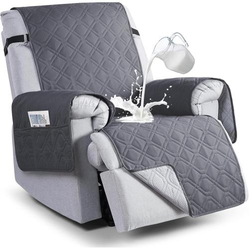 VANSOFY 100% Waterproof Recliner Chair Covers, Recliner Cover Non-Slip Dog Chair Cover Furniture Protector Washable Slipcover with Pocket, Elastic Straps for Pets, Dogs(Dark Gray, 28)