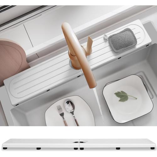 Fast Drying Stone Faucet Mat for Kitchen Sink with Raised Feet, Water Absorbent Diatomite Stone Sink Tray, Faucet Sink Splash Guard, Prevents Moisture Buildup, Durable Protector for Bathroom Counter