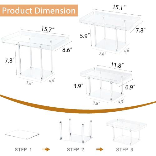 Dessert Table Display Set, 3 Pack Acrylic Dessert Stands,Buffet Risers for Cupcakes Food Pastry, Clear Serving Tray Platter for Party Birthday Wedding