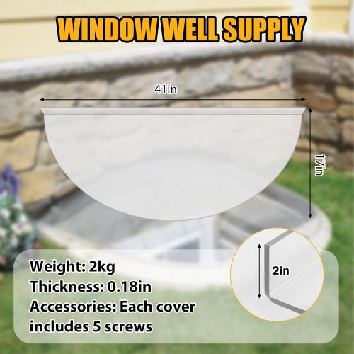 Basement Window Well Covers Outside, Heavy-Duty Egress Window Well Cover Clear, All-Weather Against Debris, UV Resistant, Tear-Resistant, Waterproof, Windproof (Only Cover)41 X 17