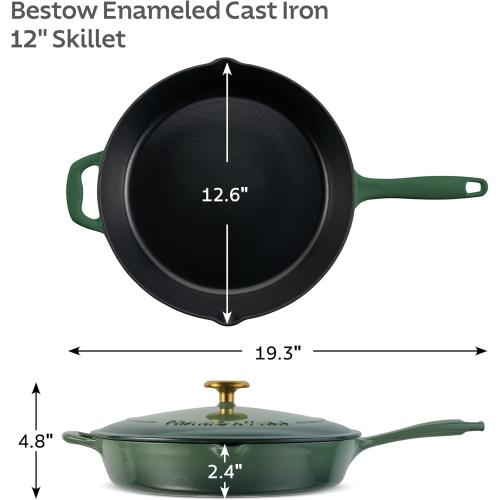 (White) Tramontina Bestow Enameled Cast Iron Skillet with Lid, 12-inch Frying Pan, Cactus with Gold Knob