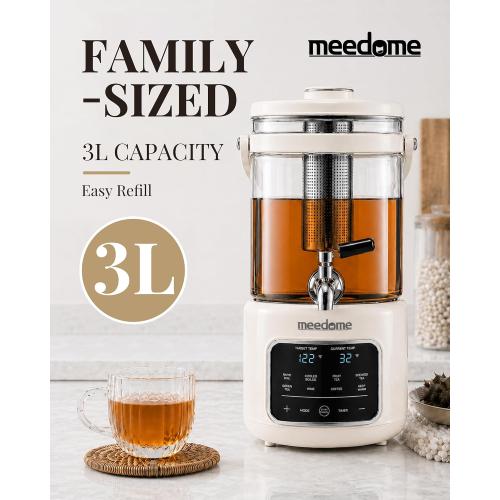 3L Electric Kettle & Beverage Dispenser with Infuser, Spigot - All-in-One Health Pot for Iced Tea/Coffee, Temperature Control, Glass Pitcher - Home & Office Use