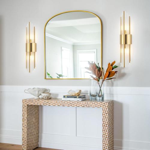 Gold Sconces Wall Set of 2, 2-Light Modern Brushed Titanium Gold Wall Sconce, Gold Vintage Crystal Wall Sconce, Modern wall sconces, for Living Room, Bathroom, Vanity, Staircase, Hallway