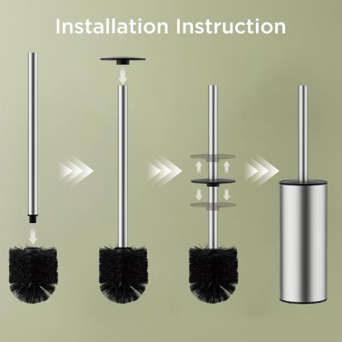 Toilet Brush and Holder Set, Toilet Bowl Brush with Heavy Duty 304 Stainless Steel Base and Extra Long Handle, Toilet Bowl Cleaners Brush for Bathroom (Stainless Steel)