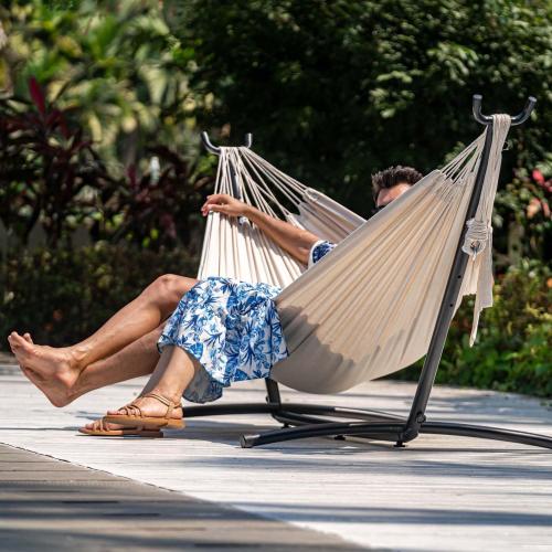 Lazy Daze Hammocks Double Hammock with 9ft Space-Saving Steel Stand Includes Portable Carrying Case, 450 Pounds Capacity (Natural)