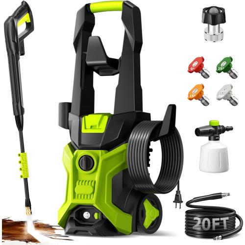 Electric Pressure Washer - 2.5 GPM Portable Lightweight Power Washer, 4 Quick-Connect Nozzles & Adjustable Soap Tank Pressure Washers for Cars, Driveways, Patios, Fences, Decks, Facade, Home Cleaning