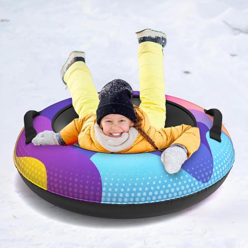 Snow Tube,48 Inch Big Heavy-Duty Inflatable Snow Sled with Premium Canvas Cover for Kids Adults,Thickened Hard Bottom Sleds for Snow with Detachable Tow Strap,Winter Outdoor Fun Snow Toys Gifts