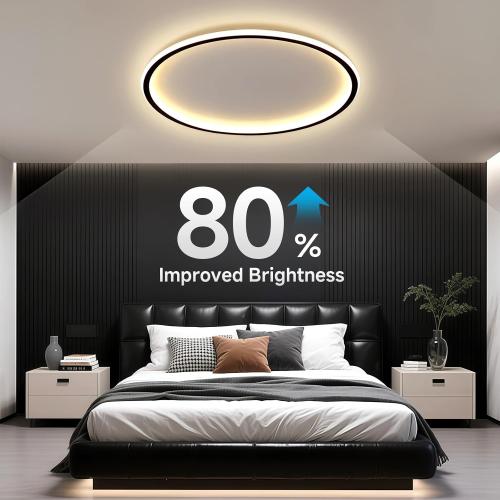 AOMEI 20-inch Round 3CCT Adjustable Ceiling Light - 50W 3000K/4000K/6000K Full Spectrum Flush Mount for Nursery & Wardrobe (Black)