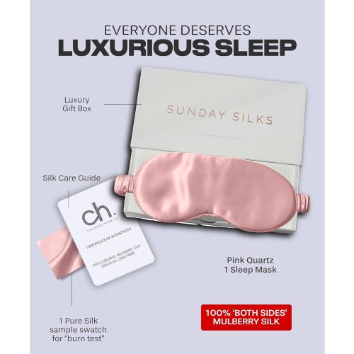 Color Pink SUNDAYSILKS™ Exclusive Mulberry Silk Sleep Mask | Soft Eye Covers, Blackout Sleeping Mask for Women & Men | Silk Eye Mask for Sleep, Travel, and Relaxation | Antifaz para Dormir [Pink Quartz]
