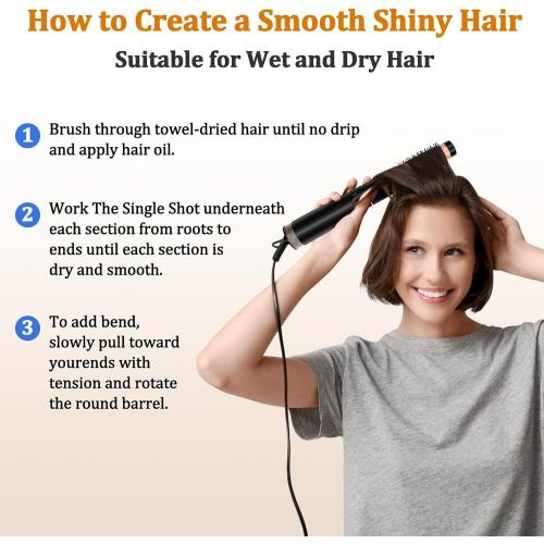 Round Hair Blow Dryer Brush - 1.2 Inch Ceramic Barrel Hair Dryer Brush for Short/Middle Hair, One Step Drying, Volumizing, Straightening and Styling, Negative Ionic Dryer Brush (Black-Golden, 1.2)