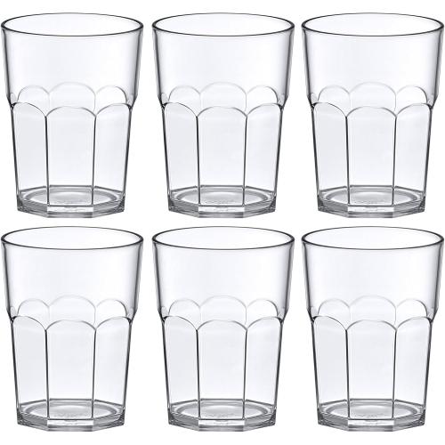 Amazing Abby Affinity - 14-Ounce Clear Plastic Tumblers (Set of 6), Stackable, BPA-Free, Shatter-Proof, Dishwasher-Safe