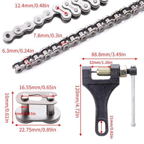 420 Motorcycle Chain 132 Links fit for 50 70 90 110 125cc SSR TaoTao Coolster Apollo Baja 212cc Go Kart Mini Bike Powersports Parts Chinese ATV 4 Wheeler Quad Pit Dirt Bike with Chain Breaker