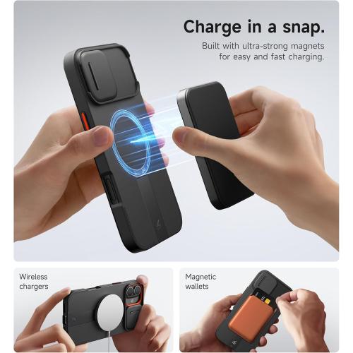 SURITCH for iPhone 16 Plus Case with Magnetic Camera Slide Cover and Adjustable Kickstand, Compatible with MagSafe, Shockproof Bumper Case Slim Protective Cover for iPhone 16 Plus 6.7 Inch, Black