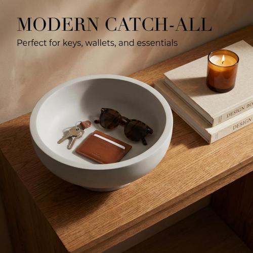 OAKOA Concrete Fruit Bowl for Kitchen Counter - Large Decorative Bowls for Home Decor - Modern Key Bowl for Entryway Table - Pedestal Bowl for Keys