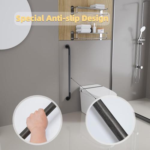 1 Pack Shower Grab Bar, 36 Inch Bathroom Grab Bar Handle with Anti-Slip Knurled Grip, Stainless Steel Bath Balance Bar, 1.25 Diameter Bath Safety Bar Support for Seniors Elderly Pregnant, Matte Black