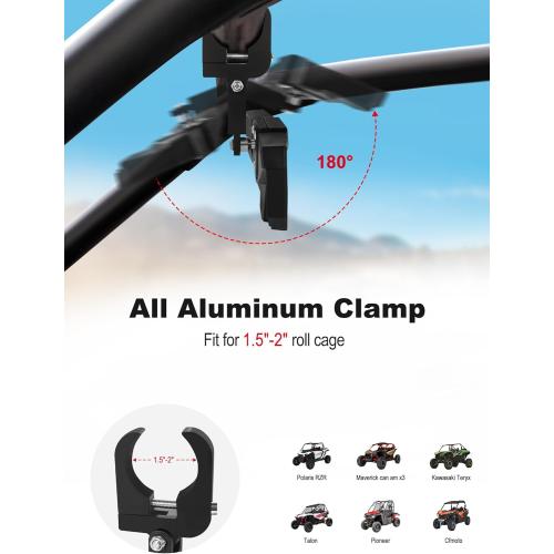 Black UTV Rear View Mirror, Adjustable Center Rearview Mirror with Aluminum Clamp Fit for Roll Bar, Compatible with Polaris RZR, Pioneer, Talon, Can Am X3, Kawasaki, CFMOTO