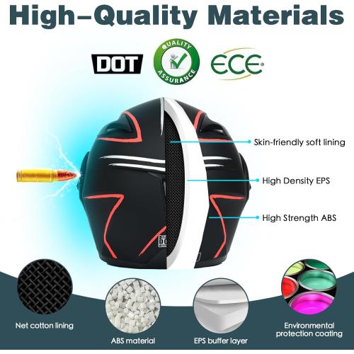 Motorcycle Bluetooth Modular Helmet, DOT Approved Dual Visor Full Face Flip Up Bluetooth Integrated Motorcycle Helmet for Adults Men and Women