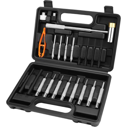 HORUSDY 22-Piece Punch and Hammer Set, Steel Roll Pin Punch Set with Interchangeable Hammer Heads, Durable Punch Tool Kit for Maintenance, with Storage Case