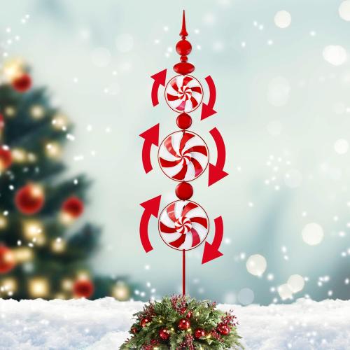 Red Candy Wind Spinner Christmas Outdoor Decorations,52 Inch Metal Wind Spinner Outdoor Decoration for Yard Art and Garden Lawn Ornaments，Outdoor Halloween Decorations Yard and Lawn Ornaments