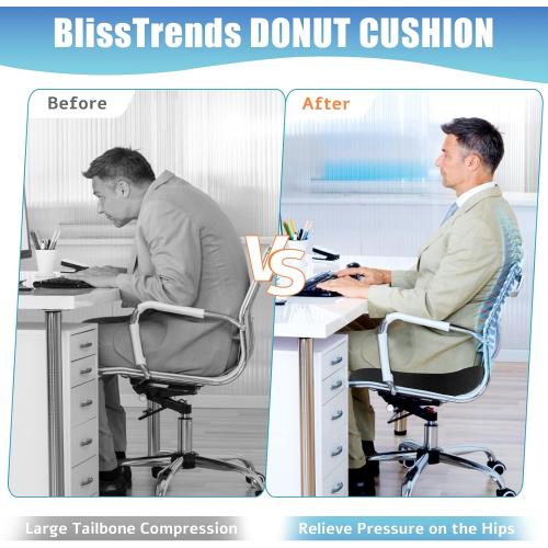 BlissTrends Donut Pillow Seat Cushion,Donut Chair Cushions for Postpartum Pregnancy & Hemorrhoids,Tailbone Pain Relief Cushion,Memory Foam Lifting Cushions for Office&Home Chairs (Black)