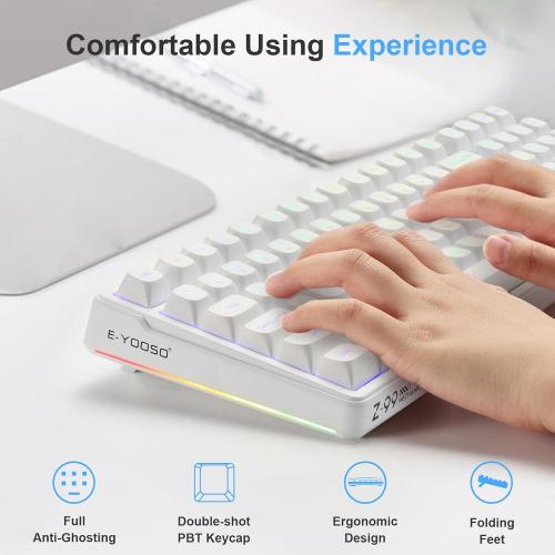 E-Yooso Creamy Mechanical Keyboard Wired, Hot Swappable, Pre-lubed Linear Switches, Gasket Structure with Sound Dampening Foam, RGB Backlit, 99 Keys Custom Gaming Keyboard for PC/Mac,White