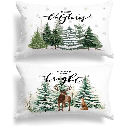 Lanpn Christmas Queen Pillowcase 20x30 Set of 2, White Forest Decorative Lumbar Pillow Cases 20 x 30 Long Rectangle Accent Queen Shams Throw Bed Pillow Covers Xmas Cushion Cover 2 Pack