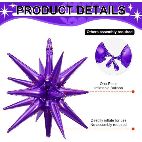 9Pcs Dark Purple Star Balloons, Large Explosion Star Foil Balloons, Metallic Purple Mylar Spike Balloon for Birthday Wedding Anniversary New Year Christmas Graduation Party,3 Pcs 27Inch & 6 Pcs 22Inch