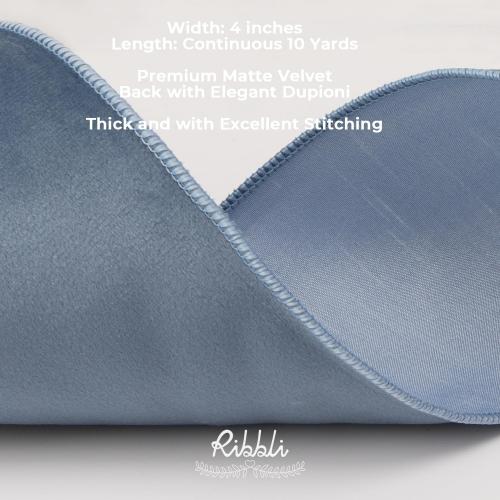 Ribbli Dusty Blue Velvet Wired Ribbon with Dupioni 4 Inch Christmas Ribbon for Gift Wrapping Christmas Tree Decoration Crafts Wreaths Supplies-Continuous 10 Yards