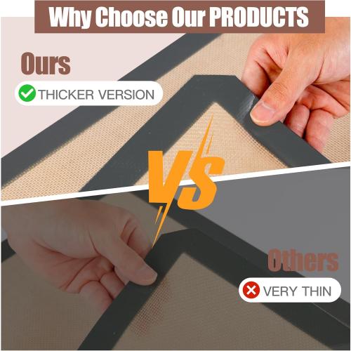 Silicone Baking Mat 3 Pack, Non-Stick Food Safe Reusable Baking Sheets, 2 Medium & 1 Small Sizes for Cookies Macarons Bread, (Gray)