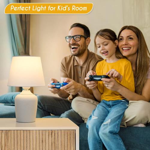 Sucolite Small 11.8 Table Lamps Set of 2, Bedside Nightstand Lamps for Bedroom Kid’s Room, Cute Desk Lamps with Studded Texture Base for Reading Nursery Living Room Office, White