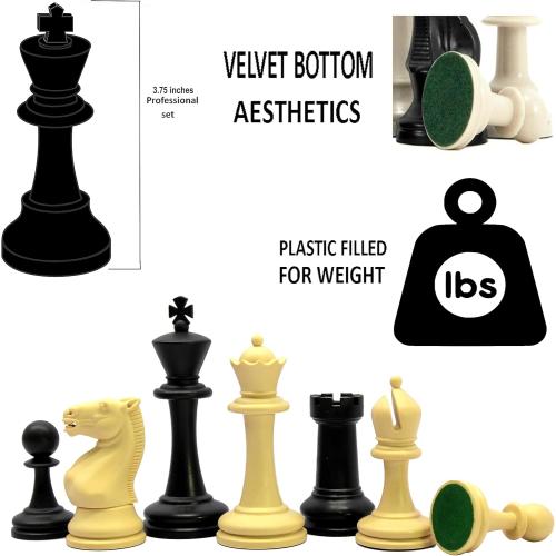 StonKraft - Tournament Chess Pieces (with Two Extra Queens) Chessmen Staunton Coins (3.75 Inch King Height) - 650 Grams (Black and White)