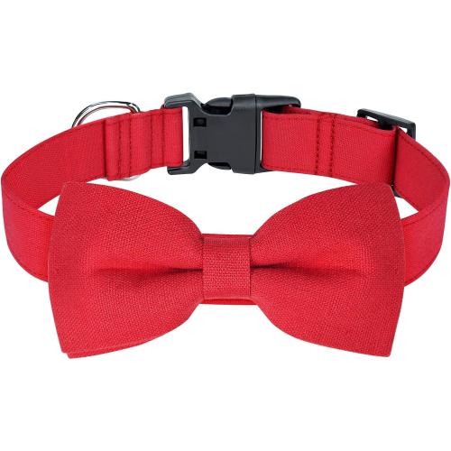 Malier Christmas Collar with Bow Tie - Classic Red Holiday Collars for Girls & Boys, Adjustable for Small to Large Dogs & Cats