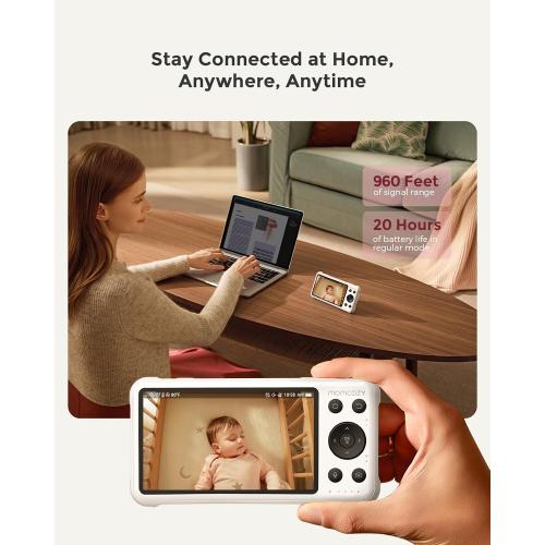 Momcozy Smart WiFi Baby Monitor with Camera and Audio, 5 1080P Screen with Wall Mount, Motion & Cry Detection, Safe Fence,Clear Night Vision, 5000mAh Battery, 2-Way Talk, Photo & Video Recording,BM04