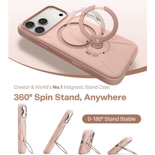 TORRAS Ostand Q3 Silicone for iPhone 17 Pro Max Case, Fit for MagSafe, 360 Spin Stand, Soft Liquid Silicone Cozy Grip, Camera Control, Protective Case for iPhone 17 Pro Max for Women Girl, Bliss Pink