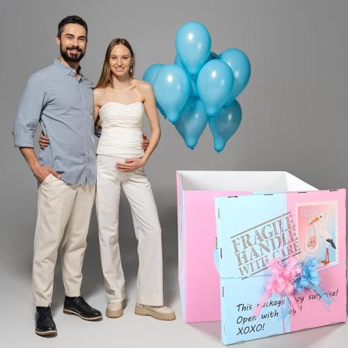 AmazingSpark 28in Giant Gender Reveal Gift Box with Lid Kit Oversized Gender Reveal Balloon Box Large Pull Bows for Baby Shower Birthday Party Decor(Boy or Girl 2)
