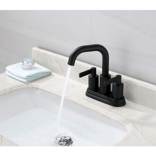 Derengge Two Handle Matte Black Bathroom Faucet with Push up Pop-up Drain,4 Inch Centerset Lavatory Faucet,F-M4501-MT