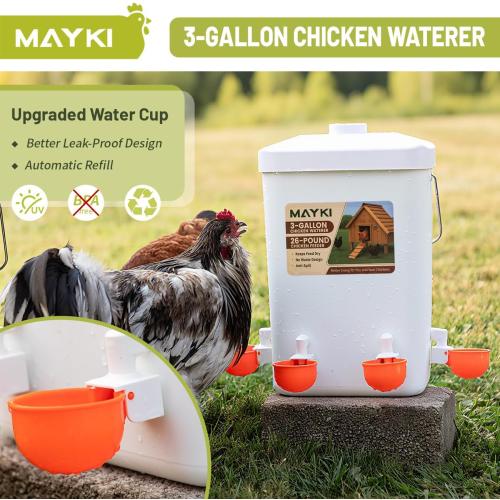 MAYKI Chicken Feeder and Waterer Set, 3 Gallon/26 LB No Waste Poultry Feeding System with Hanging Option, Automatic Coop Accessories for 10 Hens, Upgraded Feeder Port Water Cup, BPA-Free Winter Design‼️light dirt‼️