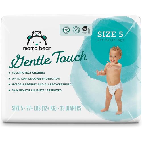 4pack of Amazon Brand - Mama Bear Gentle Touch Diapers, Size 5, 33 Count, 12 Hours Protection, Hypoallergenic, Wetness Indicator, Stretchy Waistband