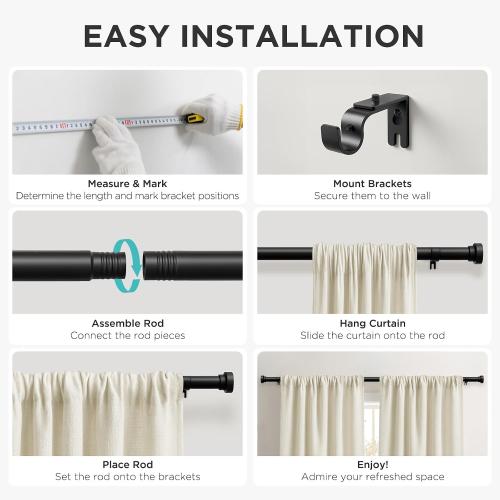 32-120 Black Joydeco Black Curtain Rods for Windows - Adjustable Curtain Rods for Windows 16 to 120 inches, 1 inch Diameter Heavy Duty Decorative Window Single Rod Set with Aluminium Finials