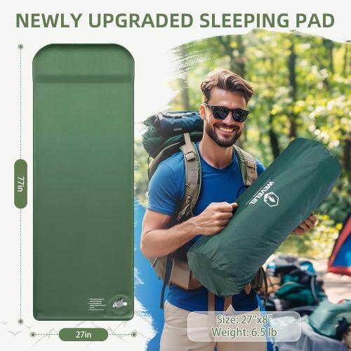 Memory Sleeping Pad, 3.1 Ultra-Thick Foam Sleeping Mats for Camping, Easy Inflate&Deflate,9.5 R-Value Insulated Camping Mattress Pad with Pillow, for Car Travel Tent