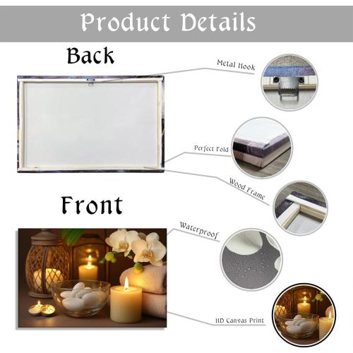 KPLUNDO Zen Canvas Wall Art - Candle with Spa Stones on Wood Table Picture Orchid Painting Prints Meditation Relax Artwork for Bathroom Yoga Spiritual Room Decor Frame(16.00x24.00 inch)