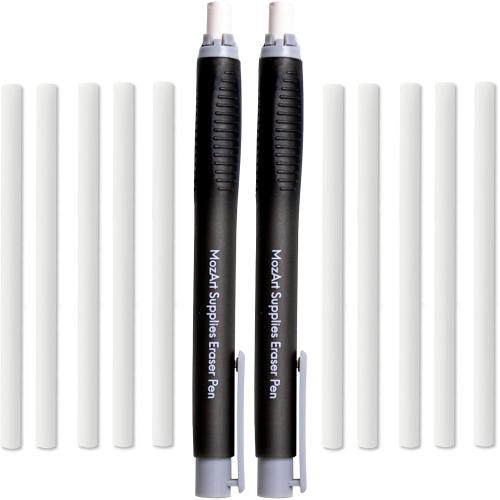 MozArt Eraser Pen Set 2 Pens   10 Jumbo Refills for Mechanical Pencil