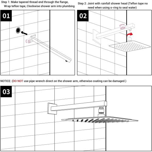TRUSTMI Square Shower Arm with Flange in Champagne Bronze, 16 Inch Wall Mounted Rainfall Shower Head Extension Arm, Stainless Steel, Brushed Bronze Gold