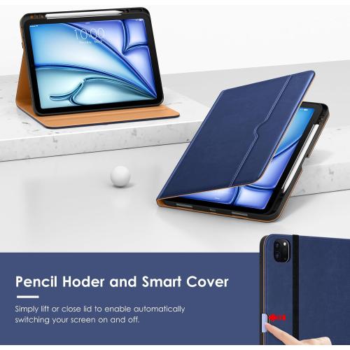 VIKESI Case for iPad Air 13 inch (M3) 2025 / (M2) 2024,Premium Leather Folio,Apple Pencil Holder,Auto Sleep/Wake,Stand Cover - Navy Blue