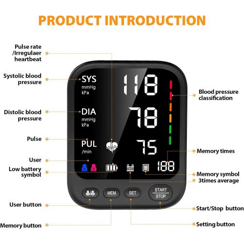 Blood Pressure Machine, Automatic Upper Arm Blood Pressure Monitor with 2x199 Readout, 4.5 Inch Backlit Large Screen Adjustable Large Cuff 9 to 17 Inches - Arrhythmia and Home Hypertension Detector