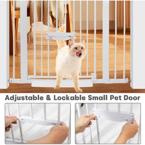 37 Inch Tall Baby Gate with Cat Door, Adjustable 29.55 and -40.55 Wide Auto Close Dog Gate Pressure Mounted Safety Pet Gate for Stairs, Doorway, House